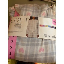 NWT LOFT Pajama Set Plaid Heart Long Sleeve Top Pants Size Small