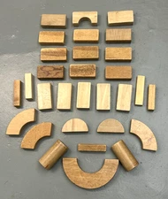 30 PCS VINTAGE WOODEN BLOCKS Child Toys Solid Wood Building Activity Shapes Game