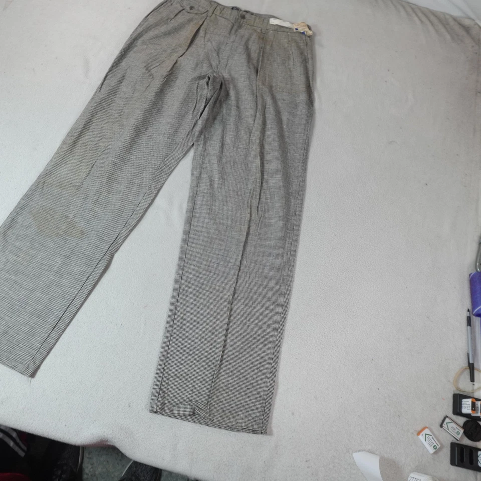 Pantalones Polo Ralph Lauren Para Hombre 36x34 Pata de Gallo Mezcla de Lino Plisados Hechos en EE. UU. Foto 2 de 4