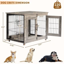 Pets Dog Cage Wooden Indoor Furniture 31in with 2 Doors End Table Decorative