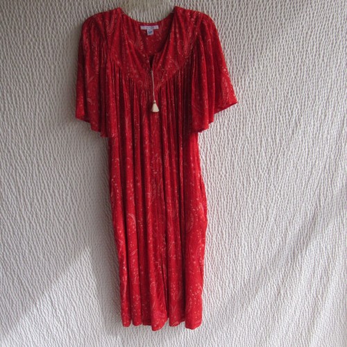 Go Softly Patio House Dress Small Red Paisley Bandana Print Zip Pockets - Picture 9 of 19