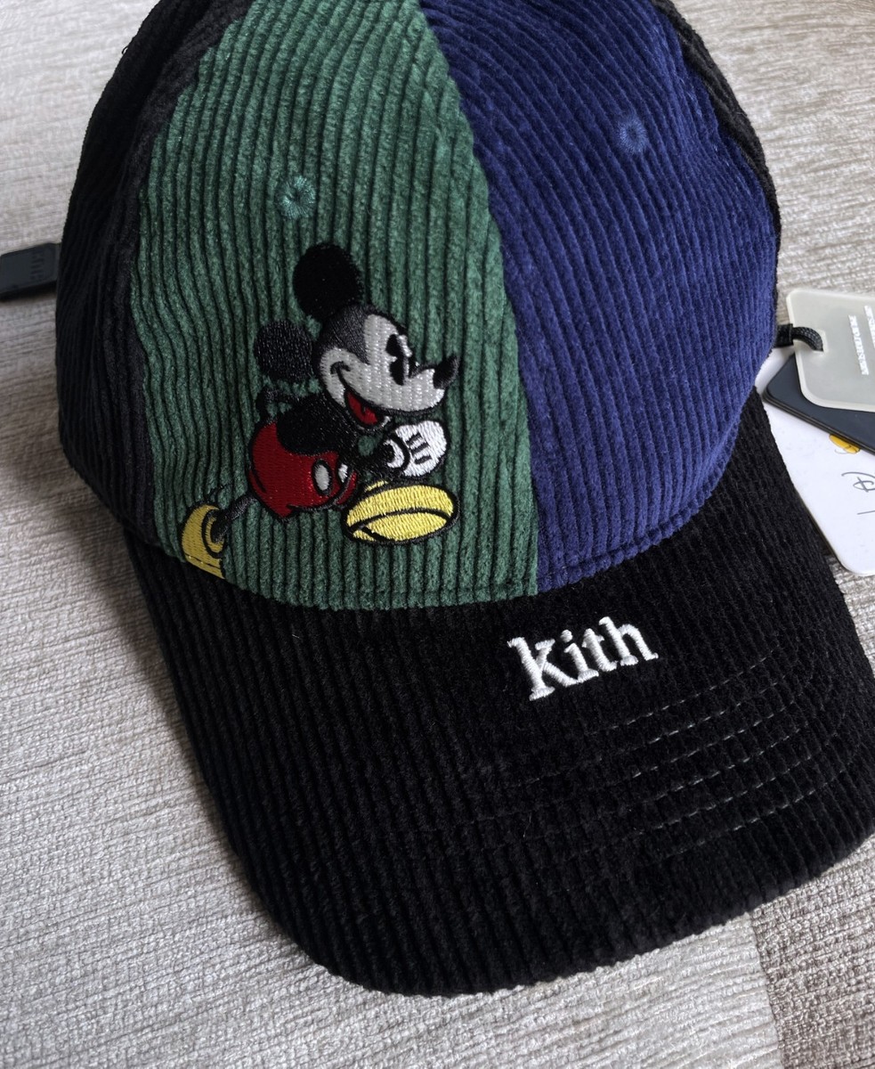 Kith x Disney Split Colorblocked Corduroy Mickey Cap Green Blue