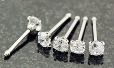 5 PC 18G 20G Prong Set 2mm 3mm Clear CZ Gem Steel Nose Studs Bones Ring Piercing