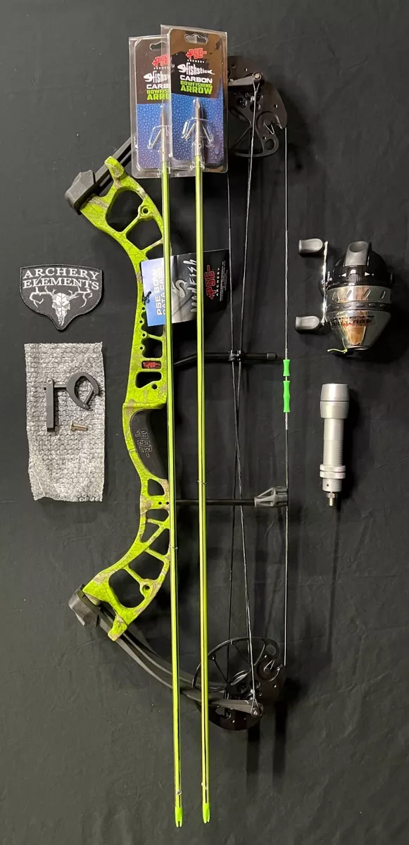 PSE D3 Green Bowfishing Compound Bow RH Snapshot Rest Red Tide Reel Arrows  New