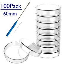 100x 60mm Glass Petri Dishes Lids Autoclavable Lab Petri Plate Inoculation Loop