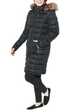 Nuage Stretch Horizontal Quilted Puffer Coat With Curved Hem Black