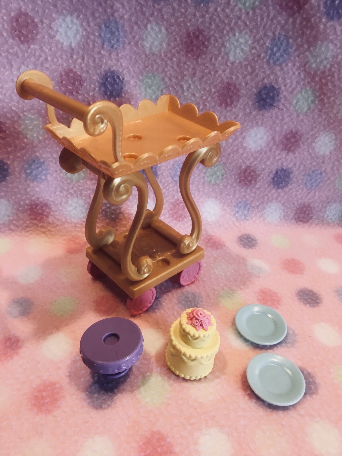 Barbie Doll Disney Princess Beauty & The Beast Tea Cart Cake Dish Set Mattel New