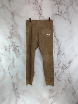 Nike Leggings Womens Medium Tan One Luxe Mid Rise Monstera Leaf Dark Driftwood