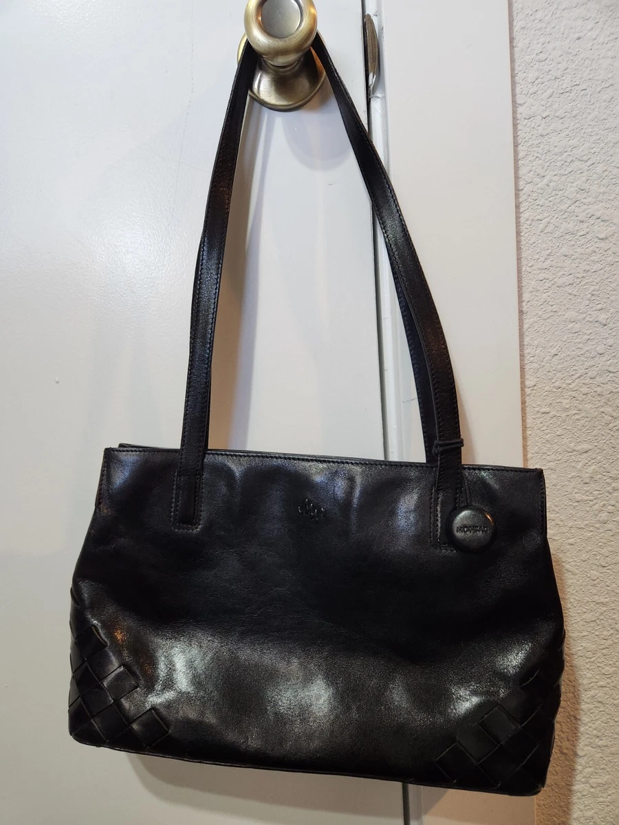 Monsac Original Black Leather Shoulder Bag Purse Basket Weave Bottom Sides  | eBay