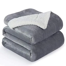 THROW BLANKET Reversible Sherpa Fleece Warm Light Gray Queen 90"x90" NANPIPER