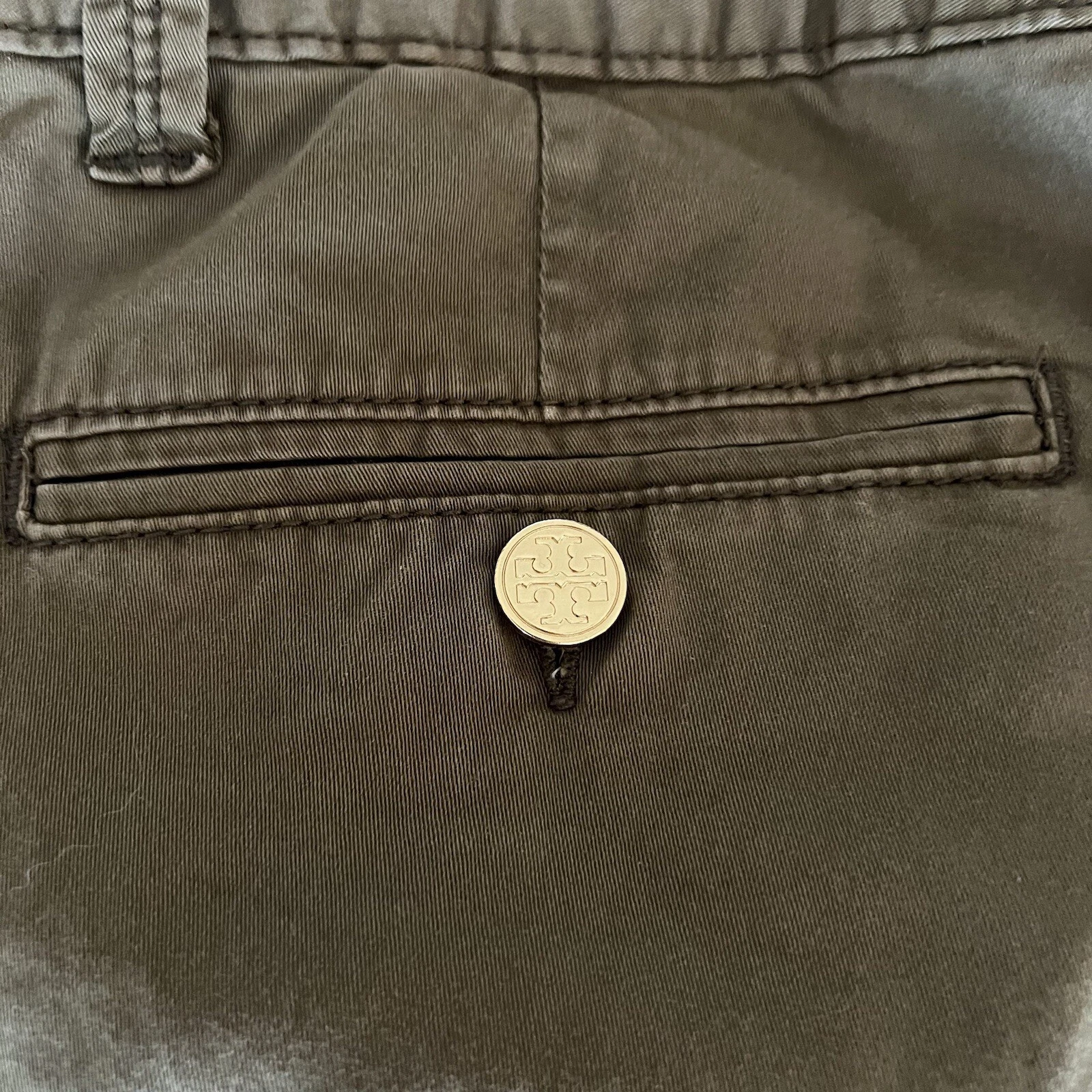 PANTALONE CAVIGLIA TORY BURCH cotone elasticizzato twill verde donna tg 27 NUOVO
