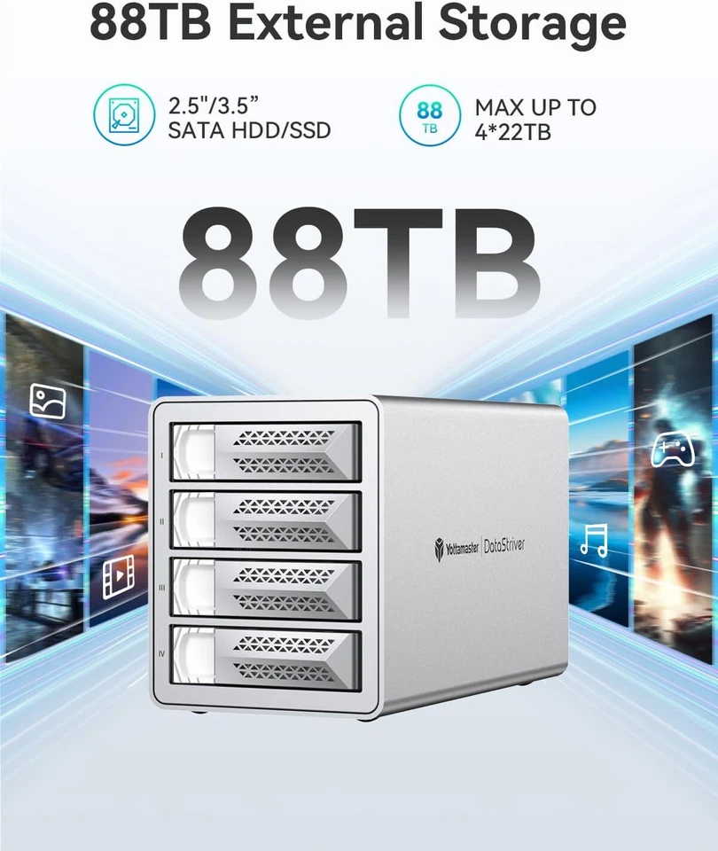 Aluminium USB3.0 Hard Drive Enclosure Storage for 2.5" 3.5" HDD SSD 2/4/5 Bay - Image 3 of 4