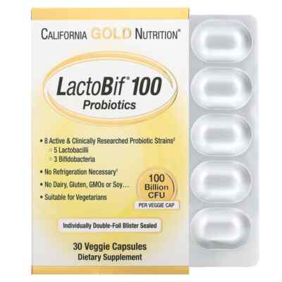California Gold Nutrition LactoBif 100 Probiotics 100 Billion 30 Veggie Capsules