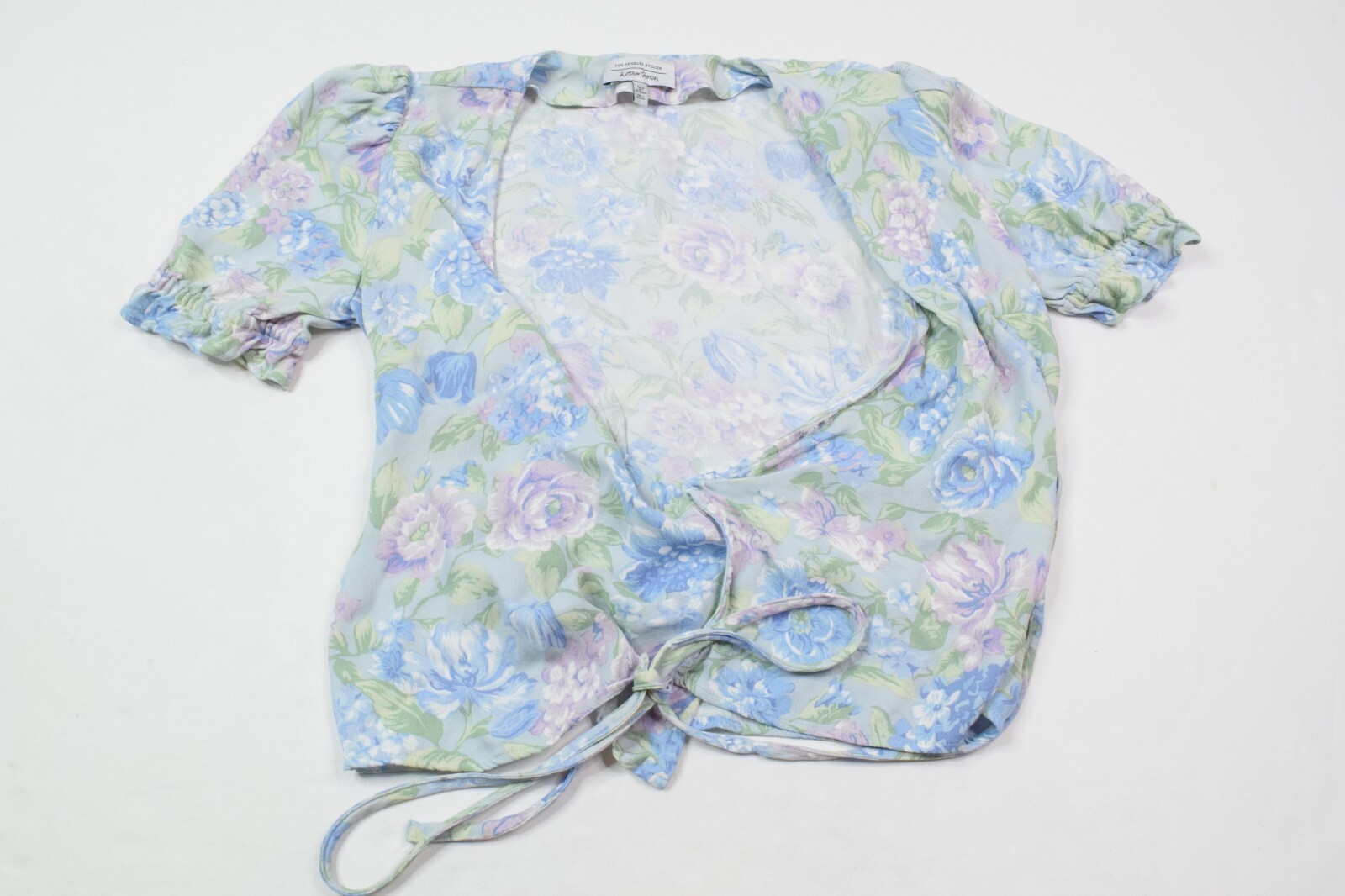 ALTRA & Other Stories top blusa avvolgente donna 6 blu viola cravatta floreale manica corta