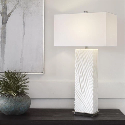 Uttermost Pillar Contemporary Iron and Fabric Table Lamp in White - Picture 7 of 9