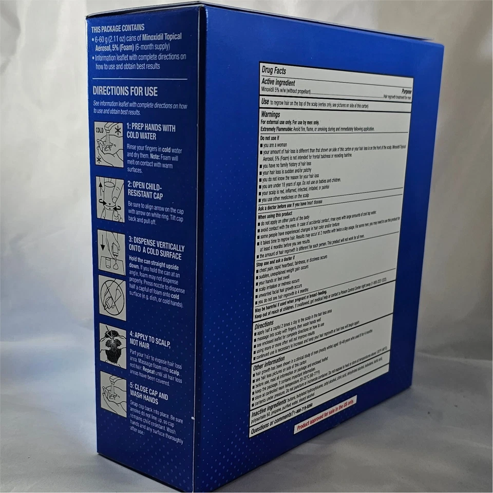 Kirkland Signature 5% espuma de minoxidil crescimento de cabelo masculino 6x 2,11 latas EXP 02/2027 - Imagem 3 de 3