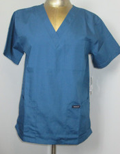 NWT Dagacci Blue Scrub Top Womens Size S Chest 41 V-Neck Short Sleeve 309-31915