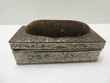 VINTAGE METAL PIN BOX TRINKET JEWELLERY CASE CASKET EMBOSSED FLORAL -JAPAN