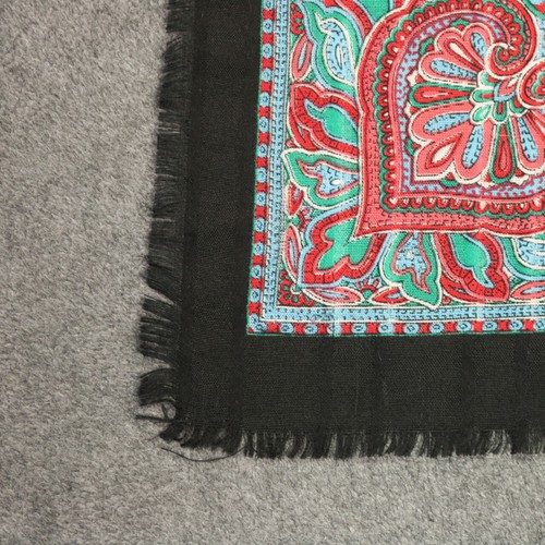 Dark Floral Roses Print Fringed Square Scarf Black Red Blue White 30.5"x30.5" - Picture 9 of 14