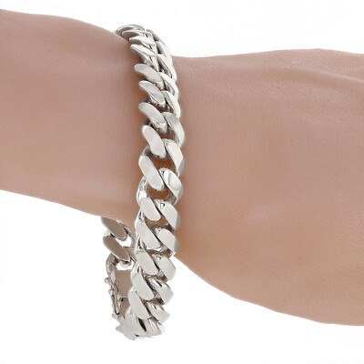 Men's 10k White Gold Solid Miami Cuban Link Chain Bracelet