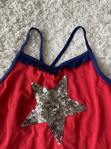 Lands End Girls Sz. 16 Red Sequin Star Tankini Top. Cute, Great Shape - Picture 2 of 7