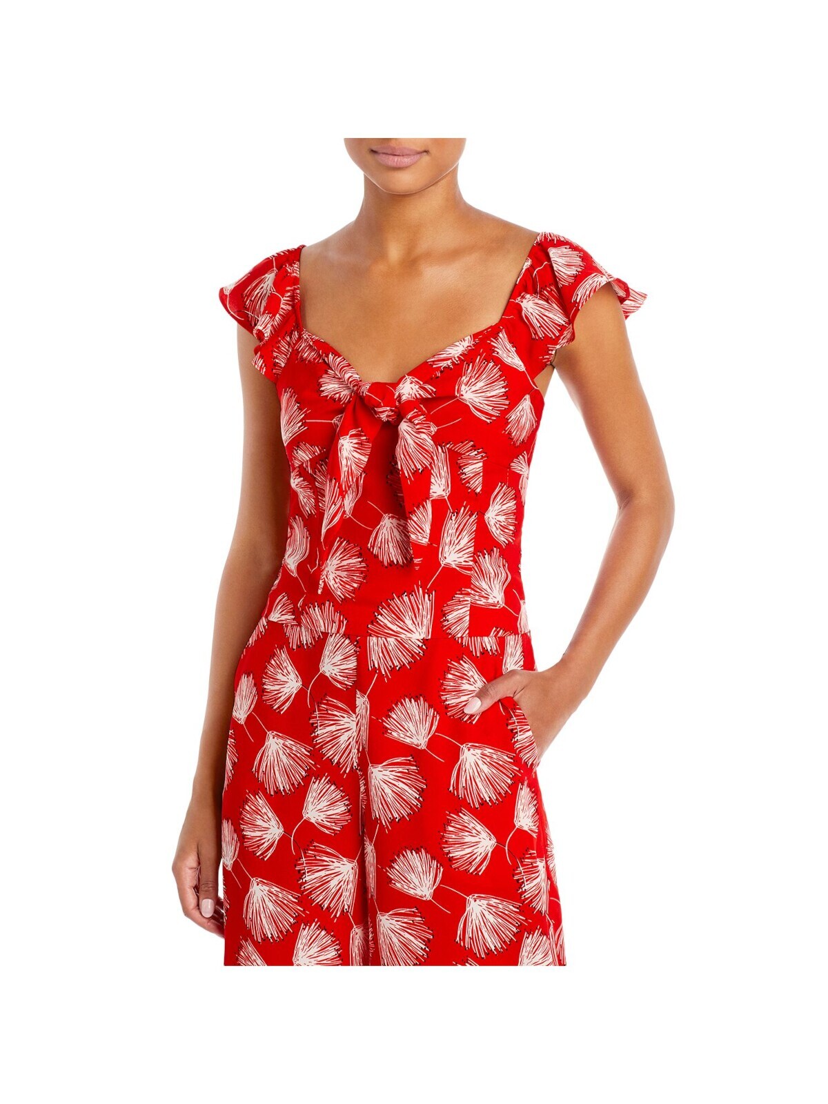 LUCY PARIS Womens Red Smocked Zippered Tie Front Sleeveless V Neck Crop Top L