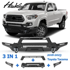 3IN1 Front Bumper w/Side Wings+2*D-Rings For 2016-2023 Toyota Tacoma Steel Black