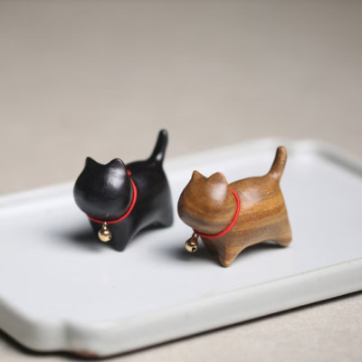 Ebony Tea Pet Set of 2 Small Cute Cat for Tea Set Decoration