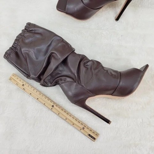 Botas Victoria Marrón Puntera Cuadrada Media Pantorrilla Ajustables Scrunch Pull On - Imagen 9 de 9