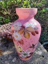 Un grande antico vaso in vetro opalino rosa XIX secolo ~ Boemia.