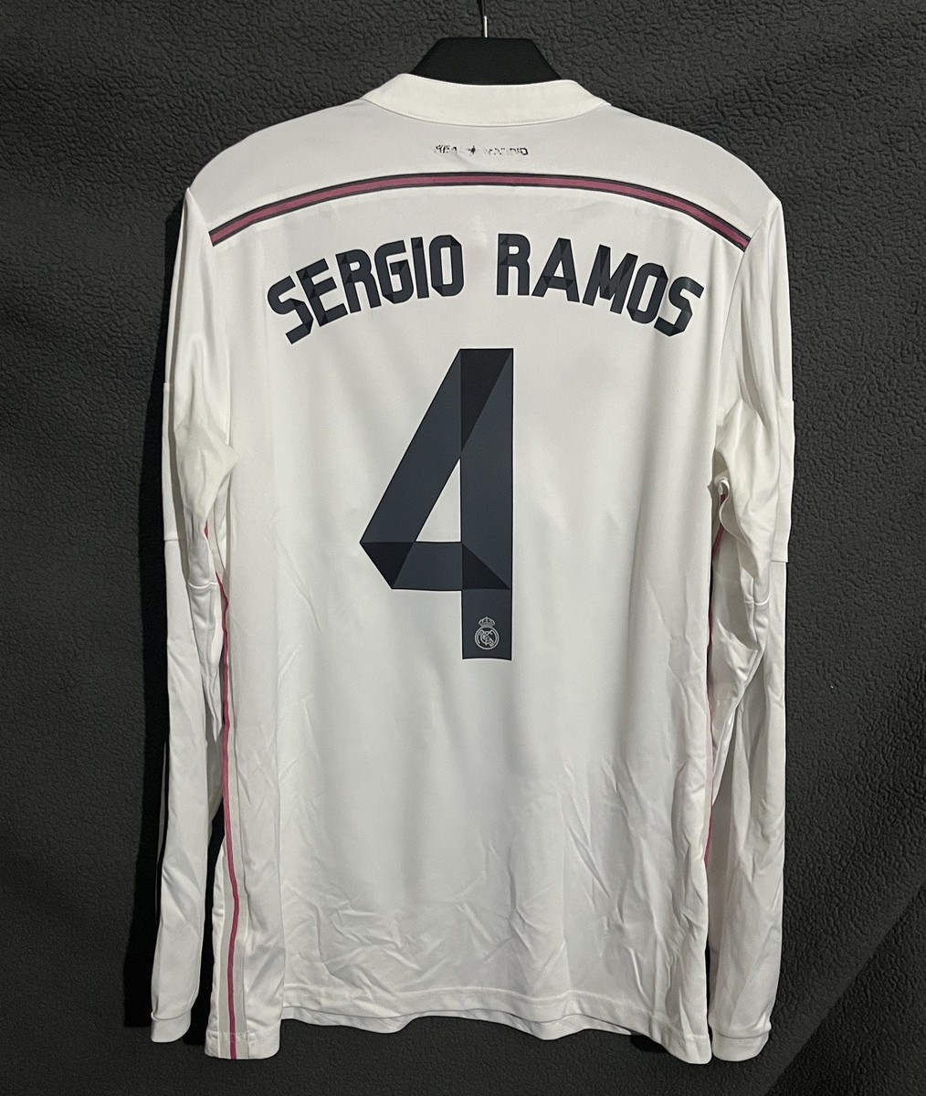 Men's Auth. Adidas Real Madrid 2014/15 Home Long Sleeve Jersey Sz