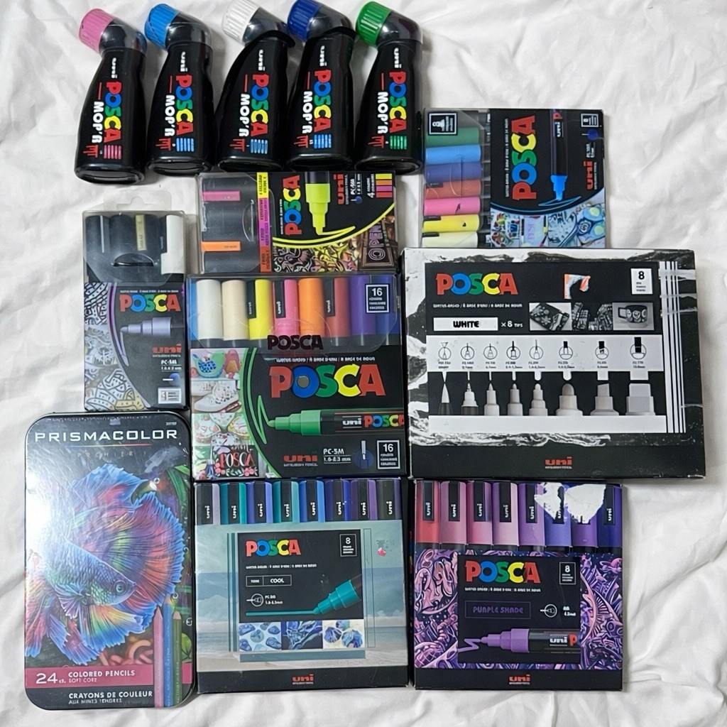 Prismacolor & Uni POSCA Marker Bundle 24 &ndash; Cool, Purples, NEONS, + White & MOPRS