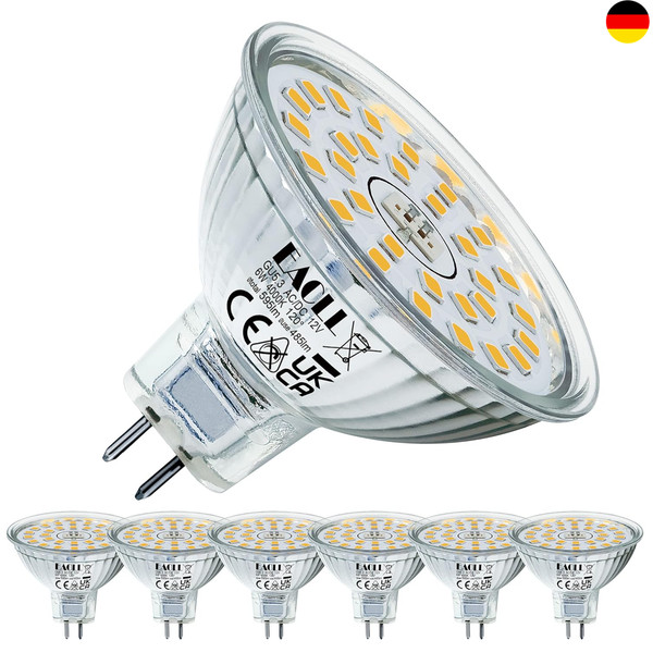 GU5.3 Led 4000K 6W Ersetzt 50W Halogen MR16 GlüHbirne 6Er-Pack Neutralweiß 595Lm-image