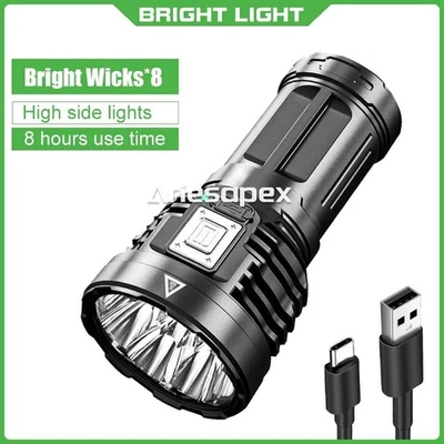 Super Bright 12000000LM Torch 8 LED Flashlight USB Rechargeable Tactical lights