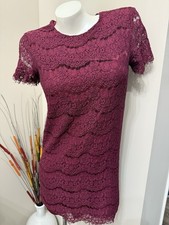 Lulus Take Me To Brunch Burgundy Lace Overlay Shift Dress Size Small