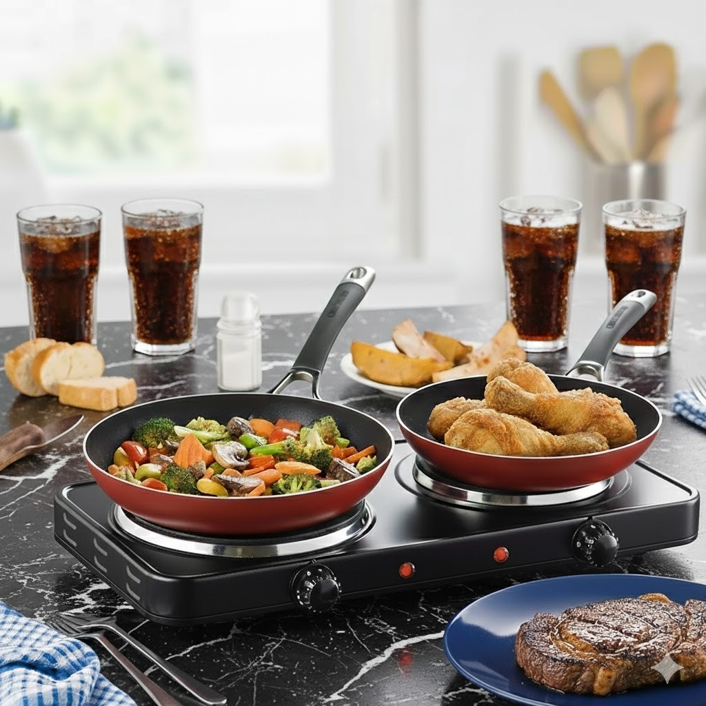 Portable Double Burner Hot Plate 120V Electric Stove Cooktop for Cooking