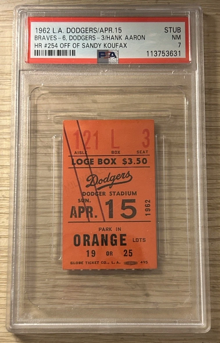Los Angeles Dodgers Baseball 1962 Vintage Sports Ticket Stubs for