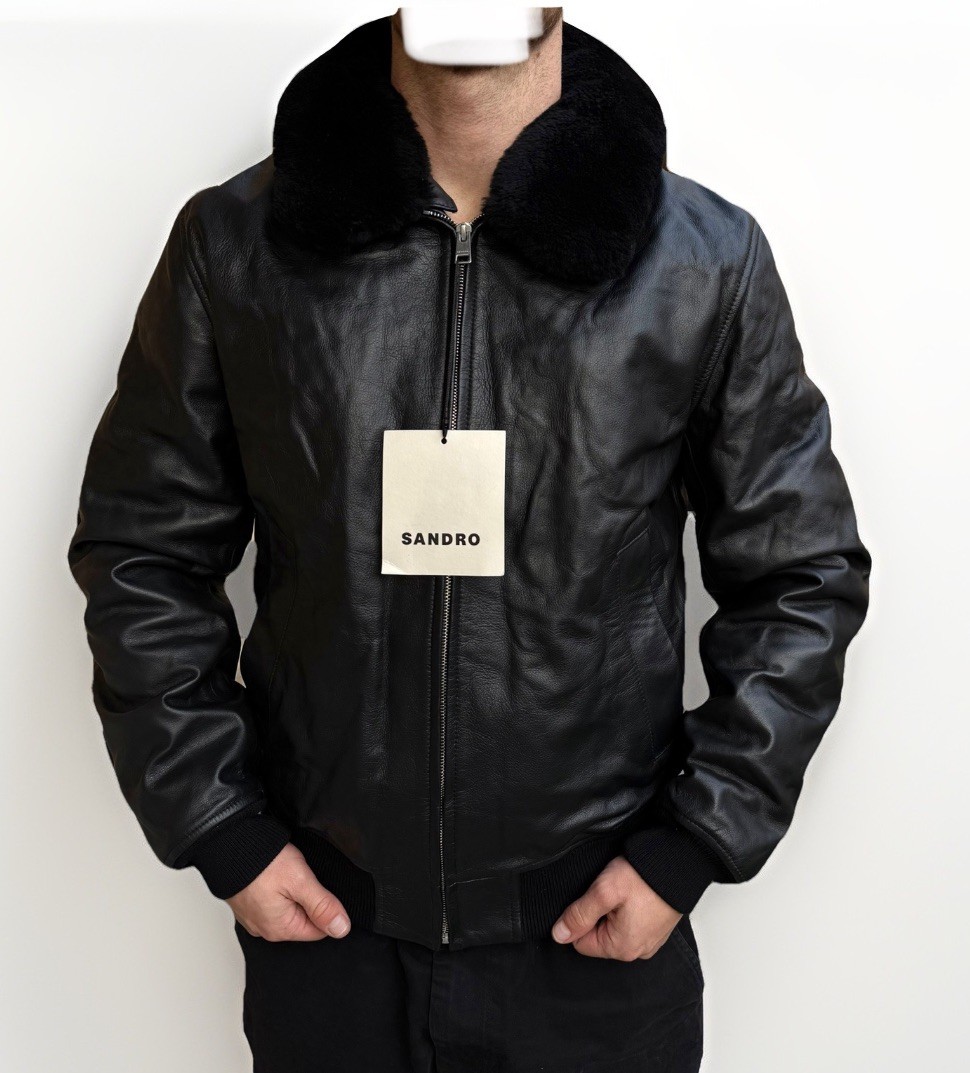DDP New Sandro Andy Heron Leather Bomber Aviator Flight Jacket Black Size M