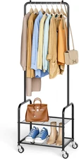 AOODA Small Clothes Rack with Shelves, Metal Sturdy Rolling Clothing Racks for H
