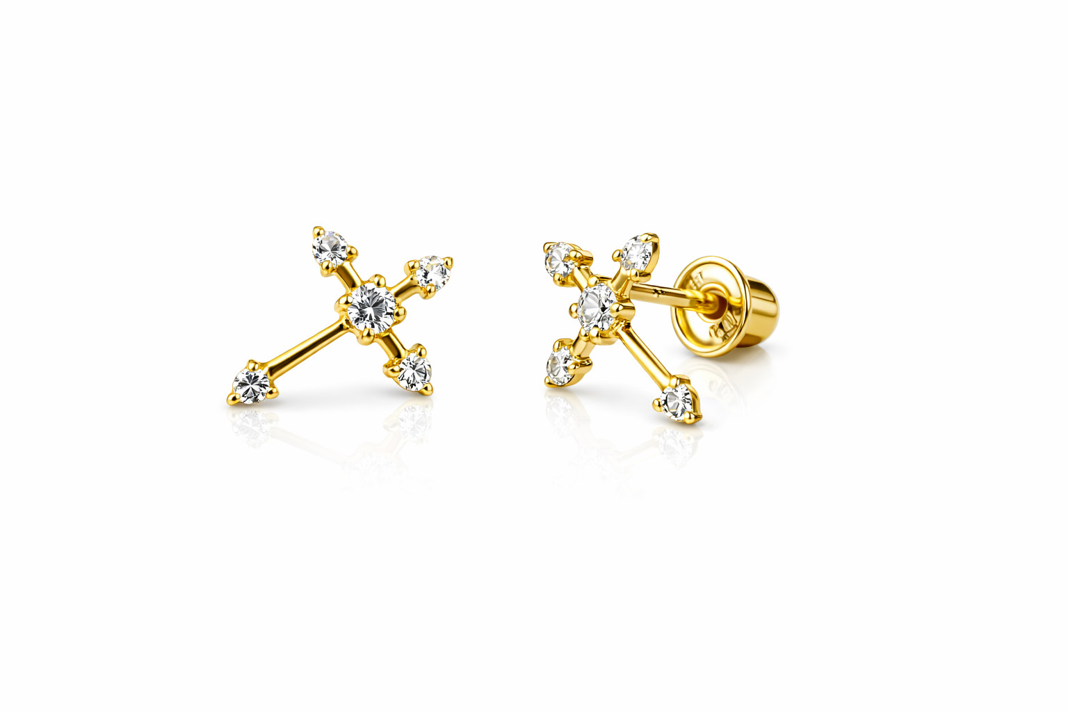 14K Yellow White Gold Cubic Zirconia CZ Cross Earrings