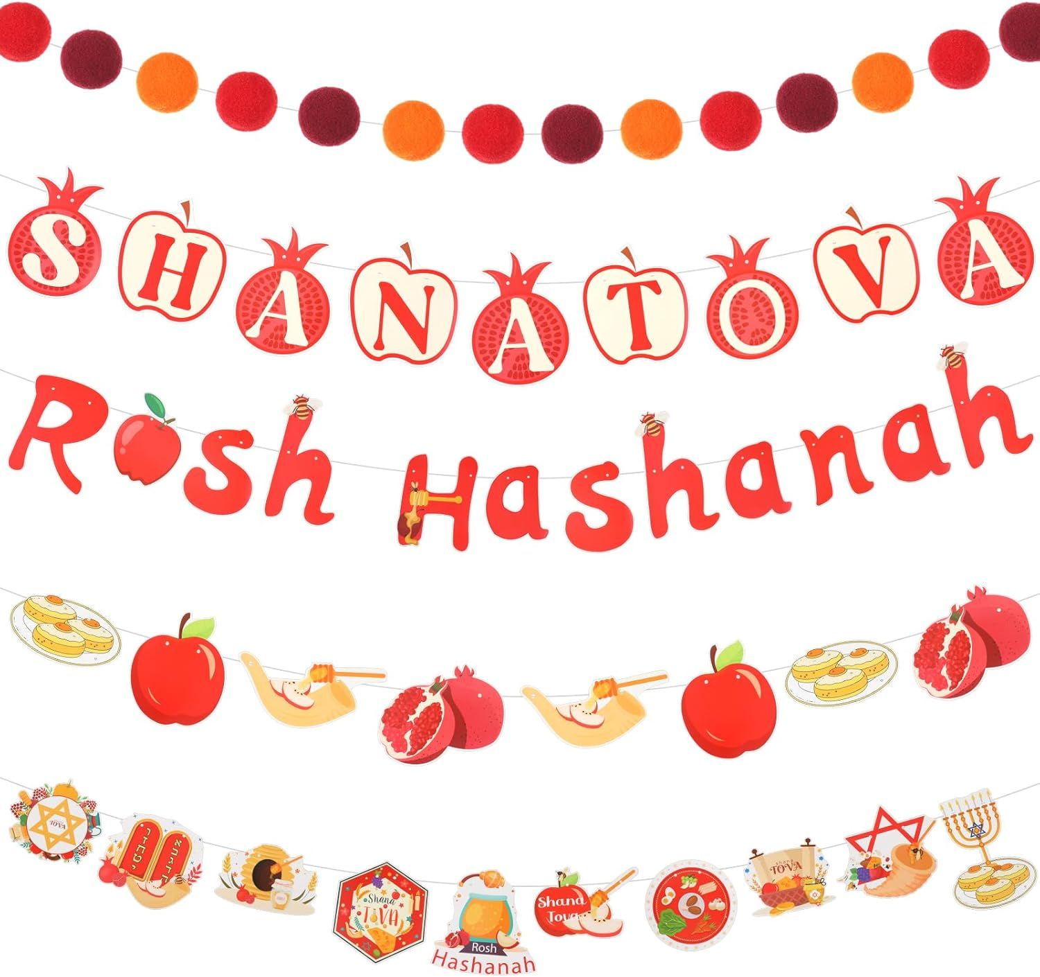 5-Piece Rosh Hashanah Jewish New Year Bunting Garland Shana Tova Decor