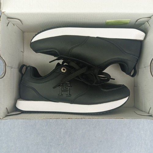 Tommy Hilfiger Leather Sneakers Women's Size 8 Black Low Top Casual Runners New - Picture 10 of 11