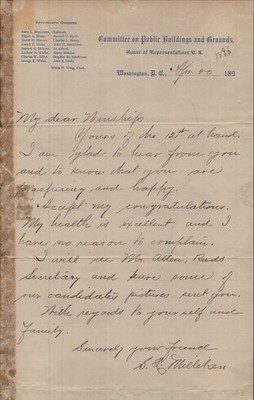 SETH L. MILLIKEN - AUTOGRAPH LETTER SIGNED 04/20/1896
