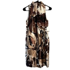NWT Ann Taylor silk brown and tan floral midi dress sleeveless high neckline