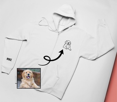 Personalisierter Kapuzenpullover mit Reißverschluss für Haustiere �� individueller Ärmelname bestickt Hund Katze