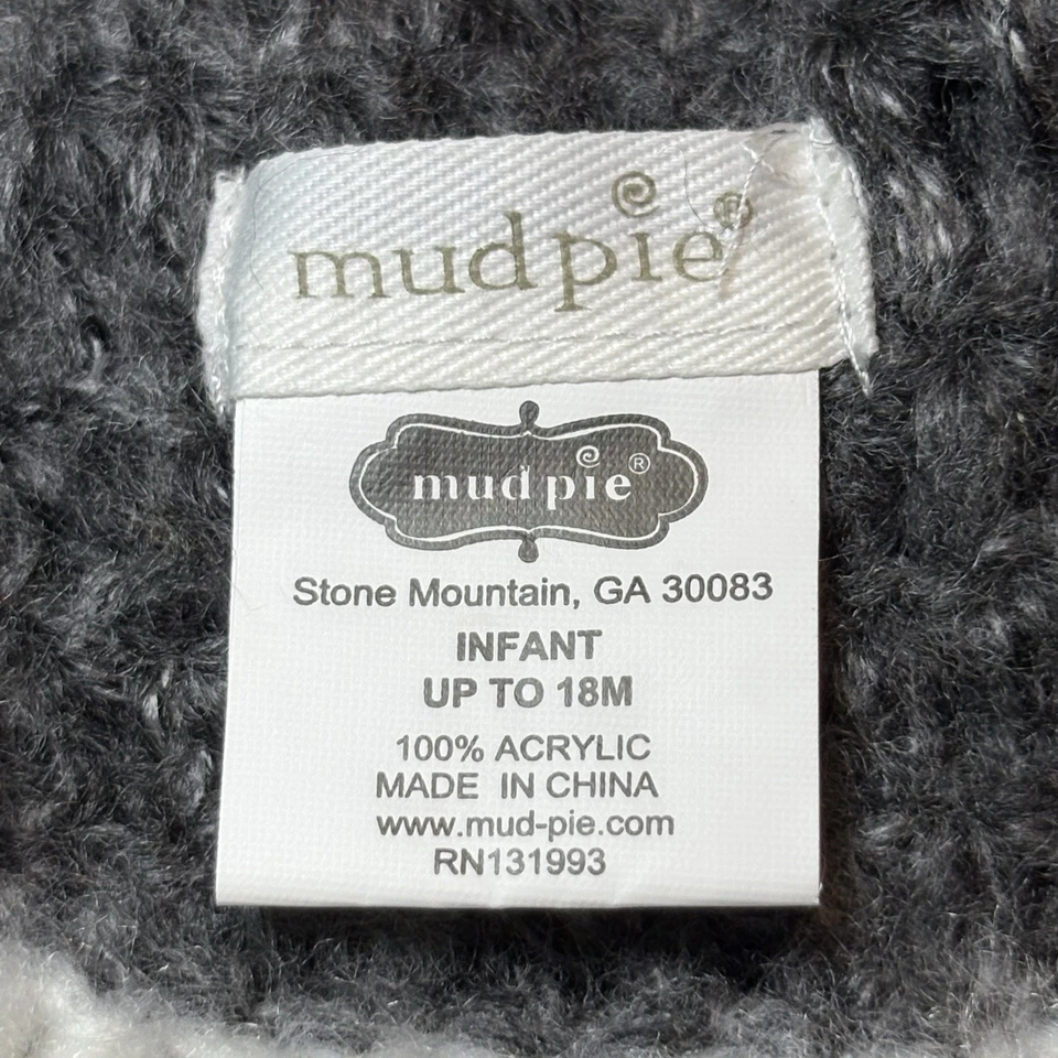 Gorro tejido Mud Pie bebé niño talla 0-18 meses gris y blanco cuerno de ciervo NUEVO Foto 3 de 4