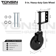 5" Heavy Duty Spring Loaded Gate Caster Wheel with Side Brake, Drag Gate Whee...
