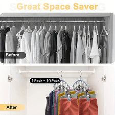 1/2/3PCS 10-Clip Closet Hanger Organizer Holds 40 Leggings Space Saving Rack