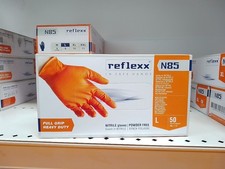 REFLEXX FULL GRIP N85 Guanti In Nitrile Senza Polvere Taglia L - Arancioni,...