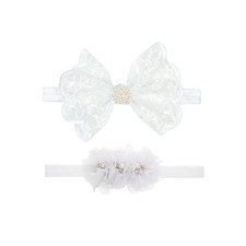 2 Pack Baptism White Newborn Bowknot Headbands Baby Christening Hair Bows